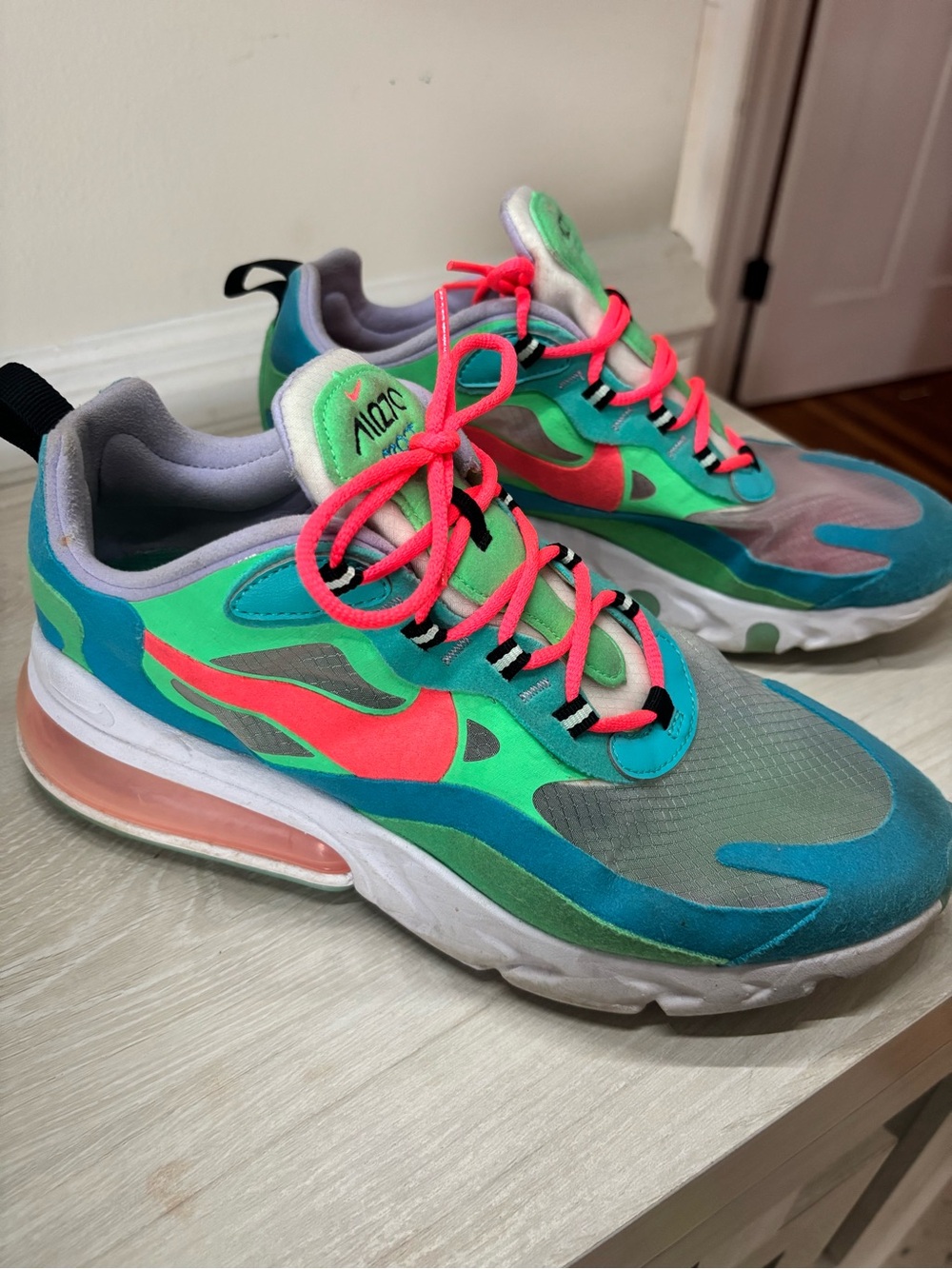 Nike Air Max 270 React — Neon Green, Teal & Hot Pink